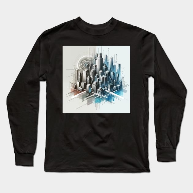 Futuristic Metropolis: Urban Architecture Reimagined Long Sleeve T-Shirt by heartyARTworks